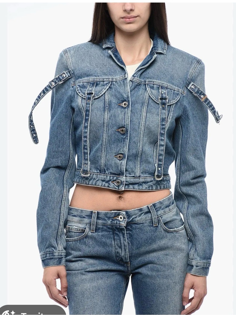 Off-White strap-detailing cropped denim jacket